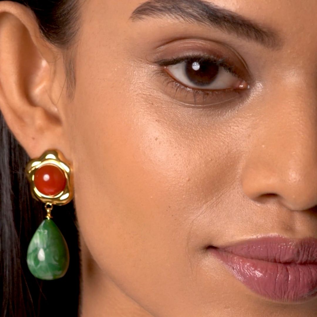 Dual Stone Flower Drop Earrings