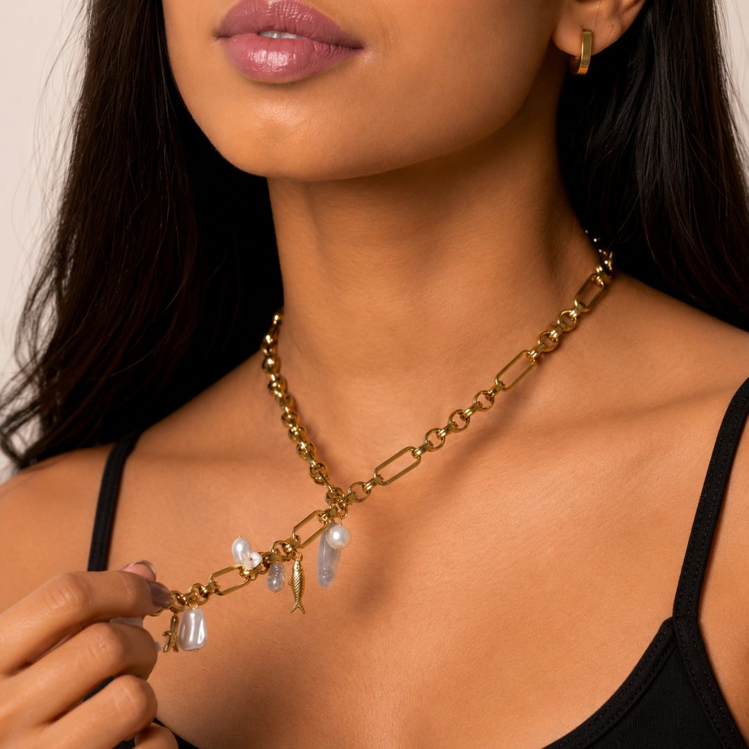 Ayla Pearl Drop Charm Necklace