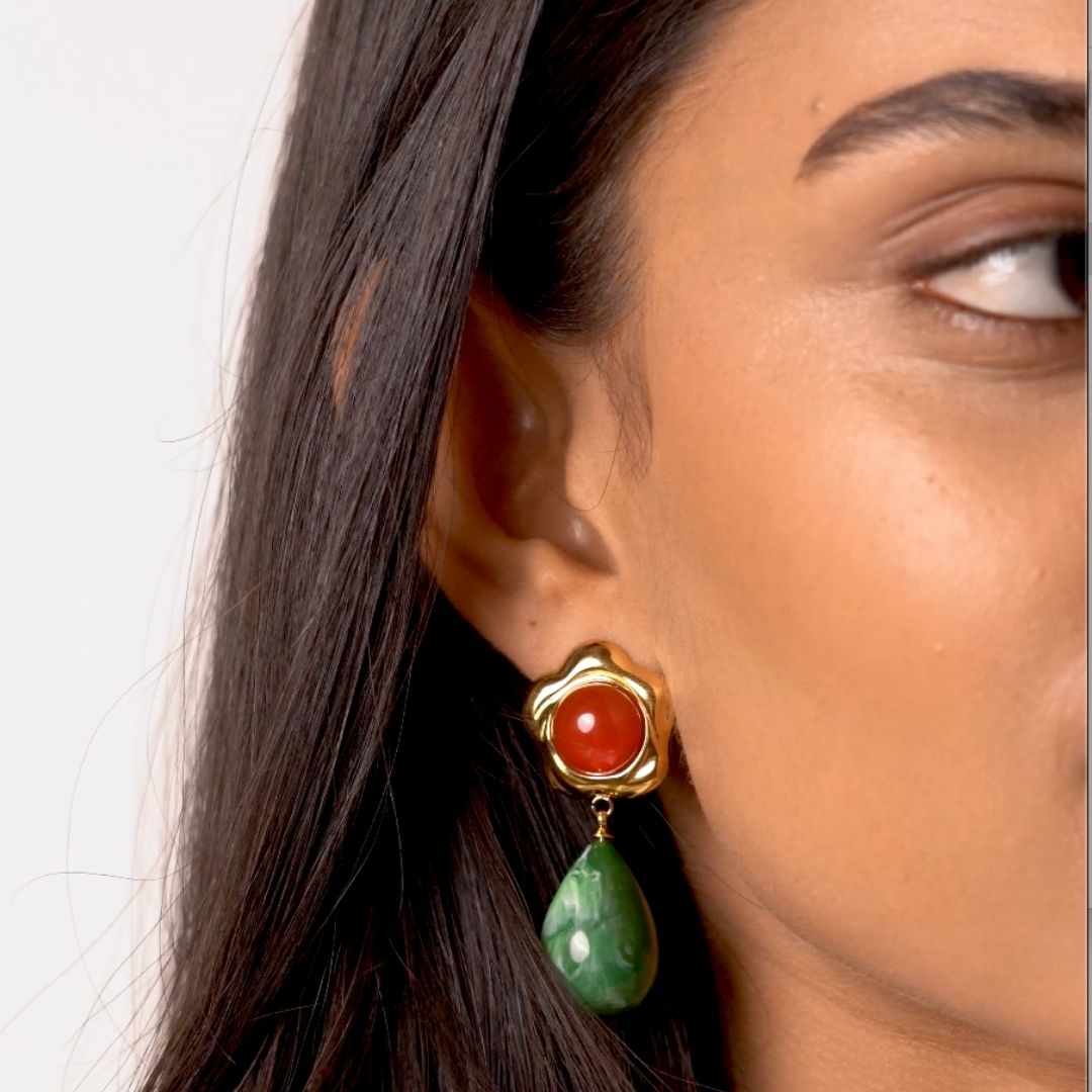 Dual Stone Flower Drop Earrings