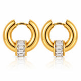 White Stone Halo Huggies — Earrings