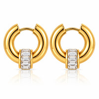White Stone Halo Huggies — Earrings by Niyansa