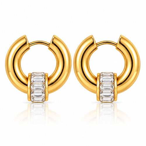White Stone Halo Huggies — Niyansa Jewelry