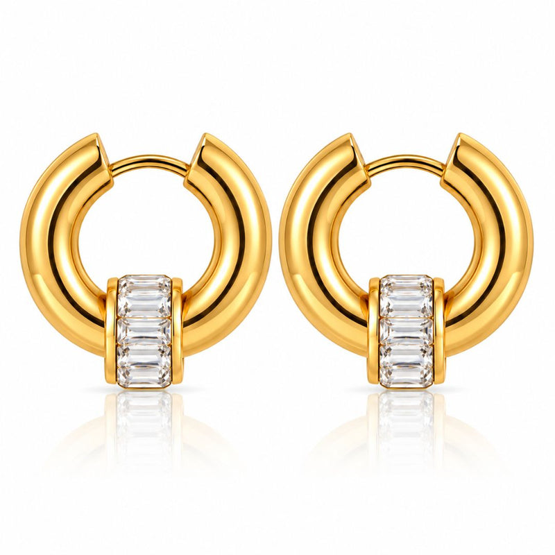 White Stone Halo Huggies — Earrings by Niyansa