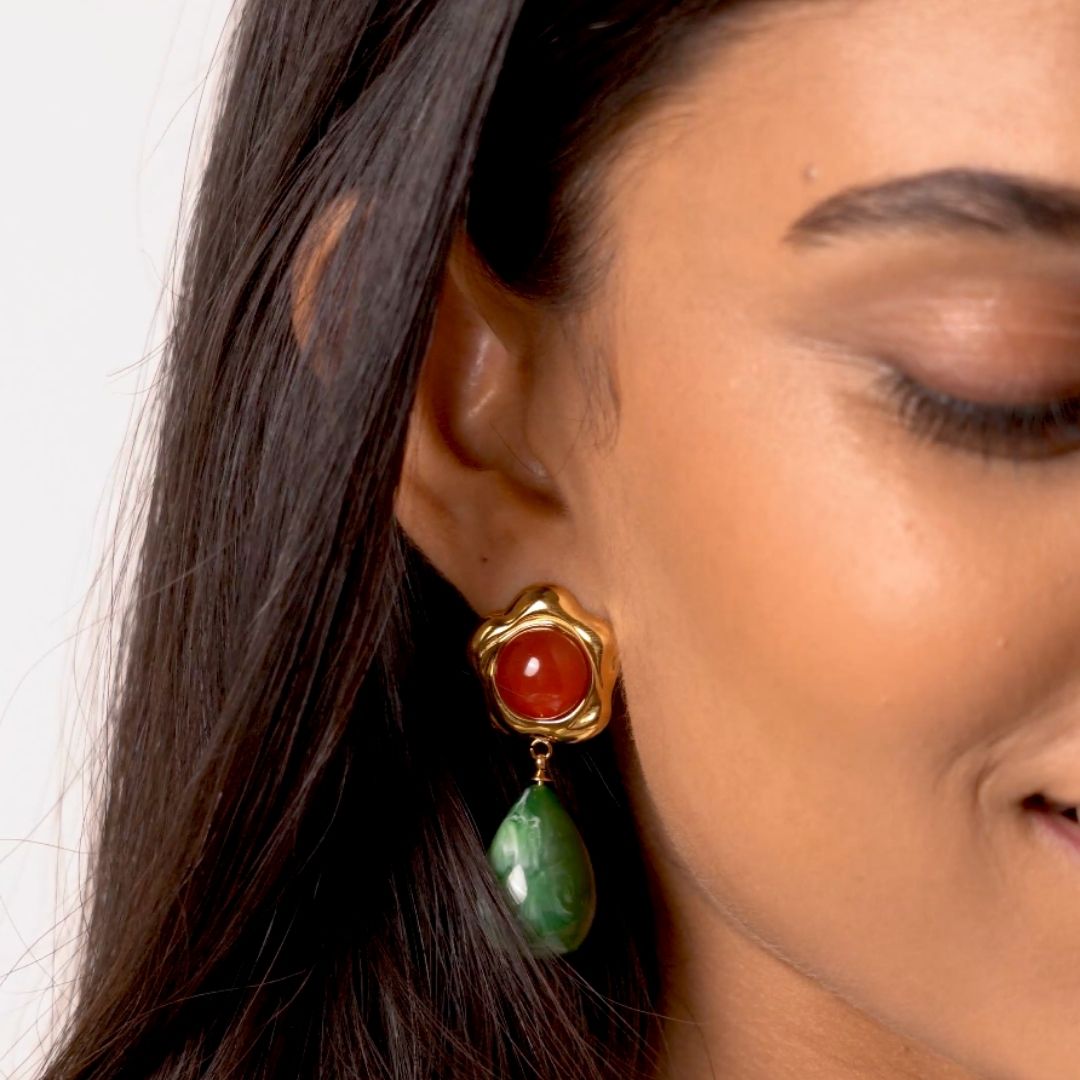 Dual Stone Flower Drop Earrings