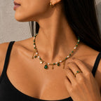 Green Stoned Pearl Charm Necklace