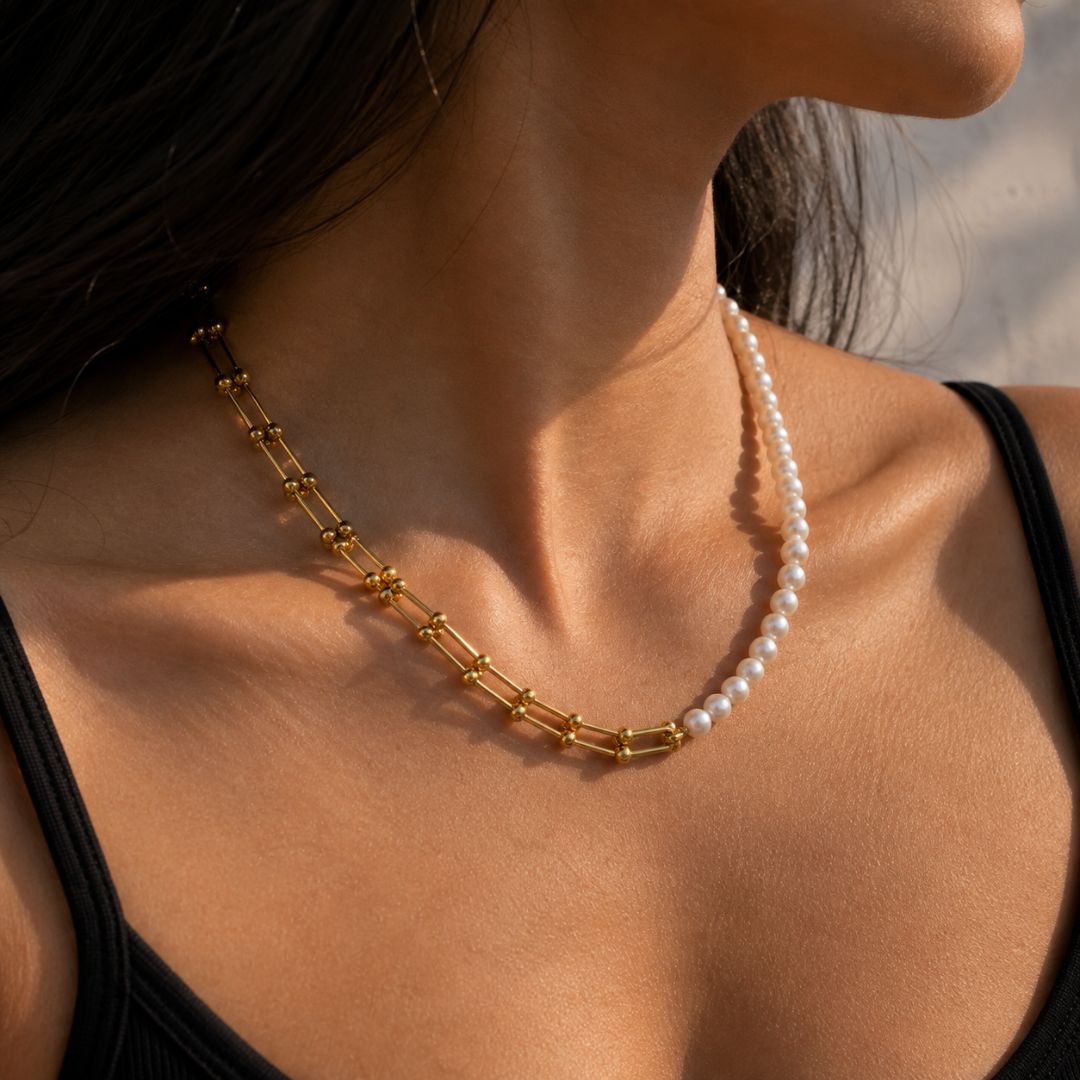 Kaia Half Pearl Link Necklace