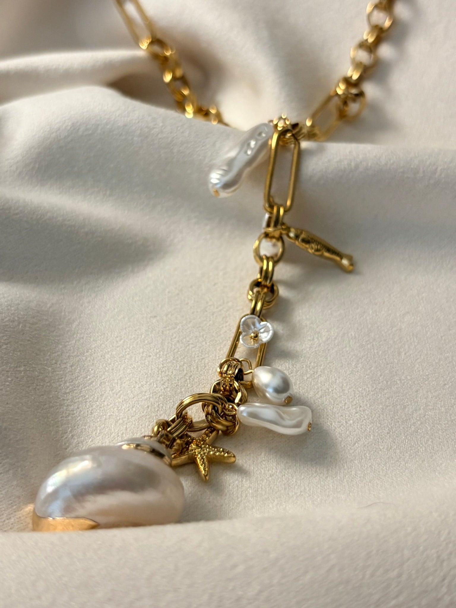 Ayla Pearl Drop Charm Necklace