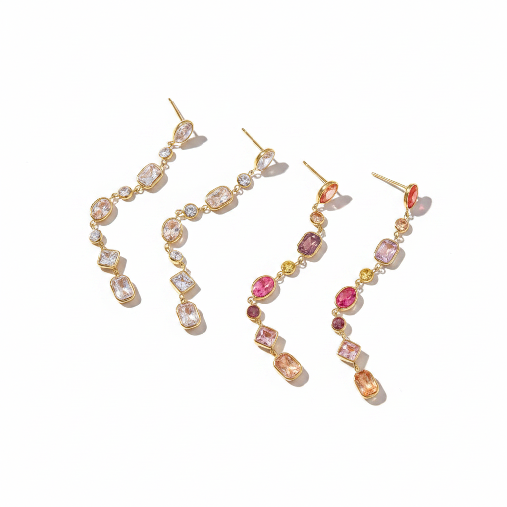 Vithala anti tarnish 18K gold gemstone drop earrings by Niyansa