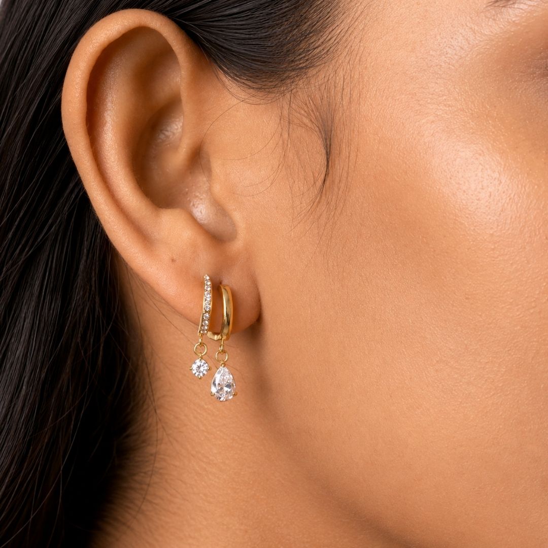 CZ Drop Hoop Earrings