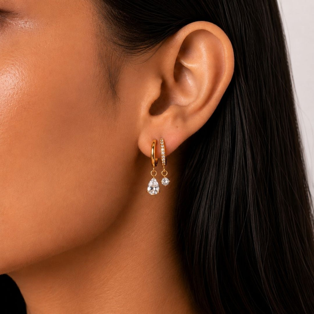 CZ Drop Hoop Earrings