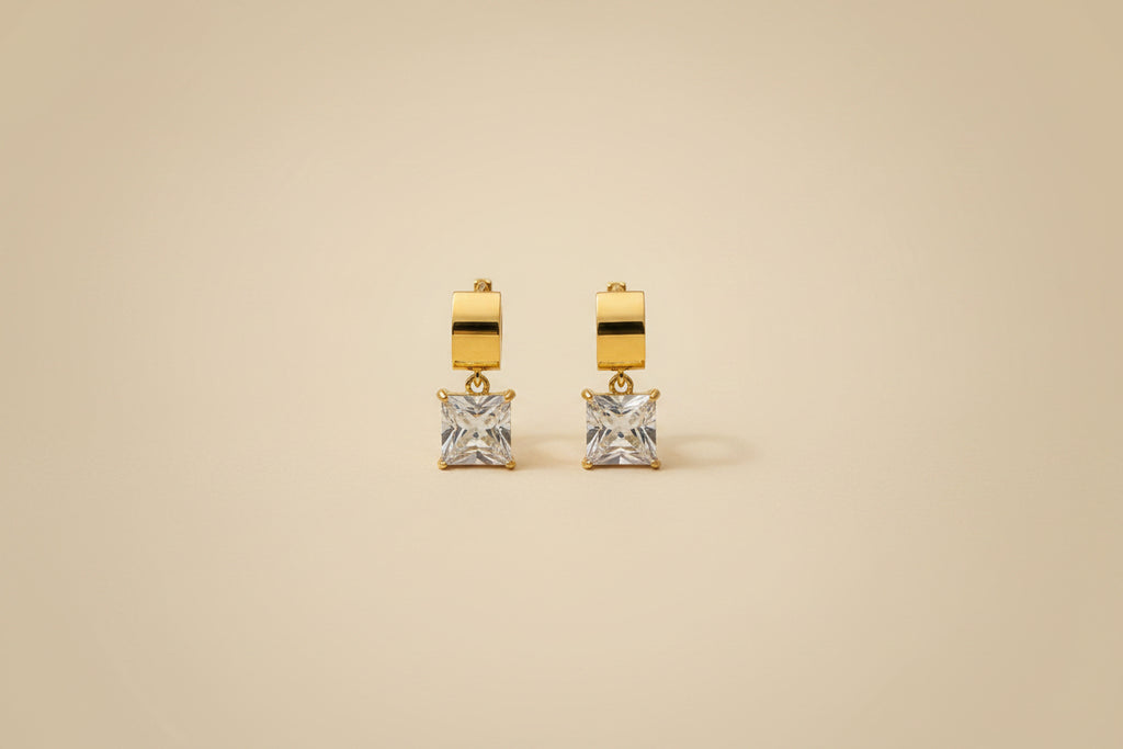 Aeris Princess Cut CZ Drop Earrings