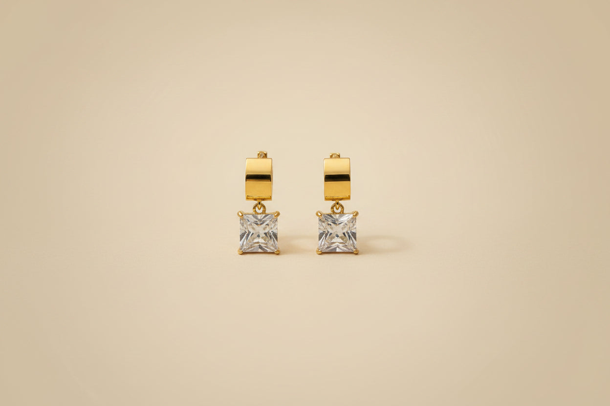 Aeris Princess Cut CZ Drop Earrings