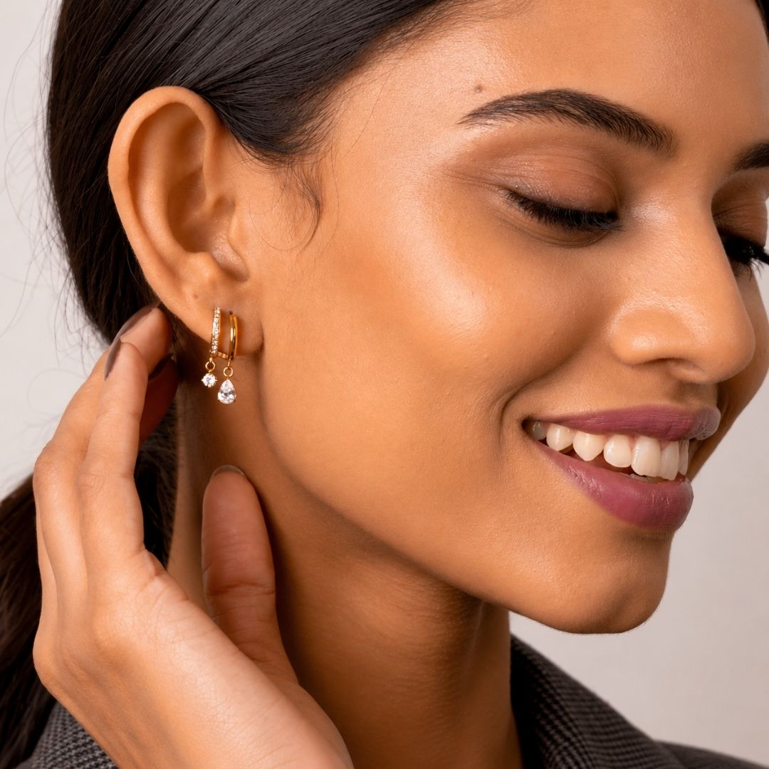 CZ Drop Hoop Earrings
