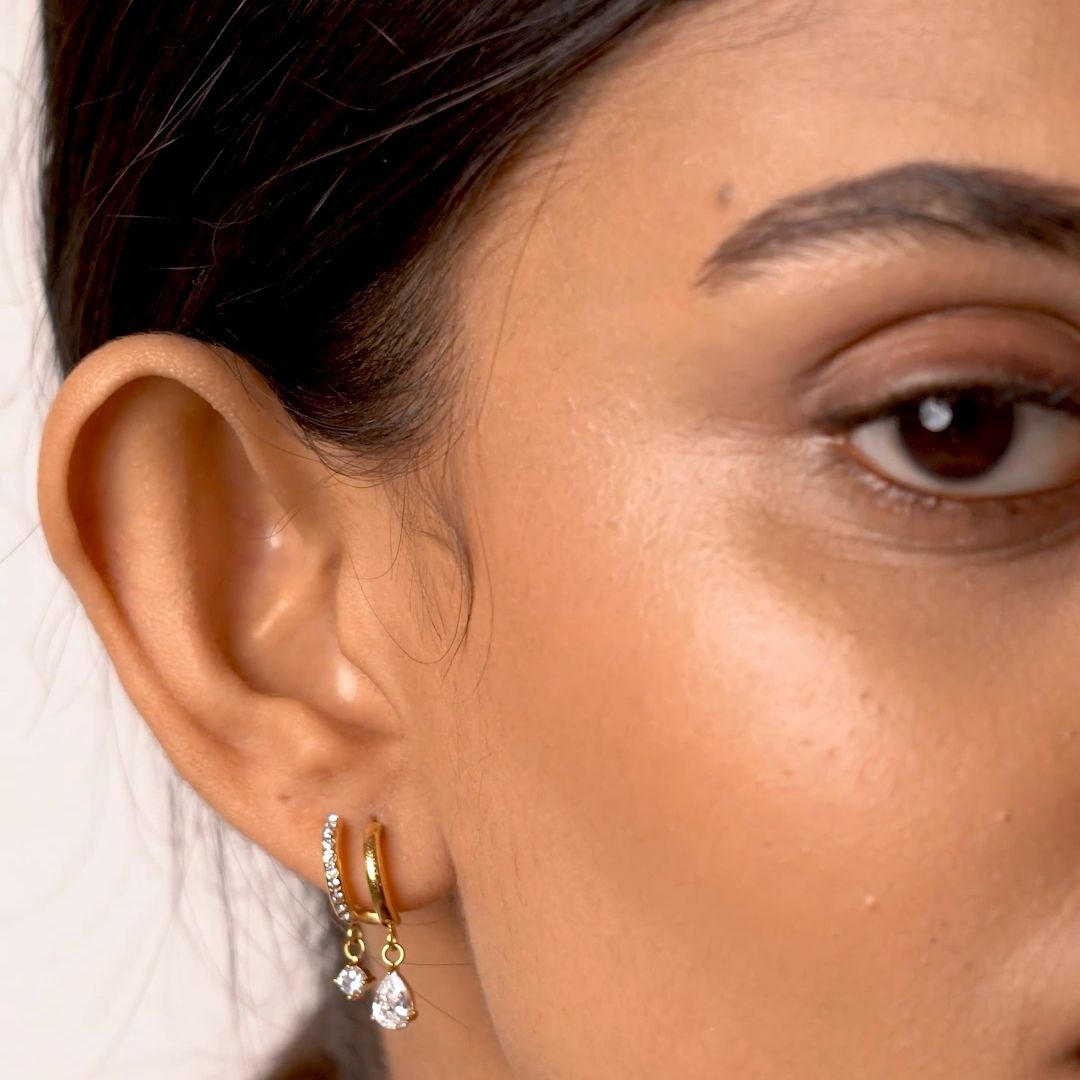 CZ Drop Hoop Earrings