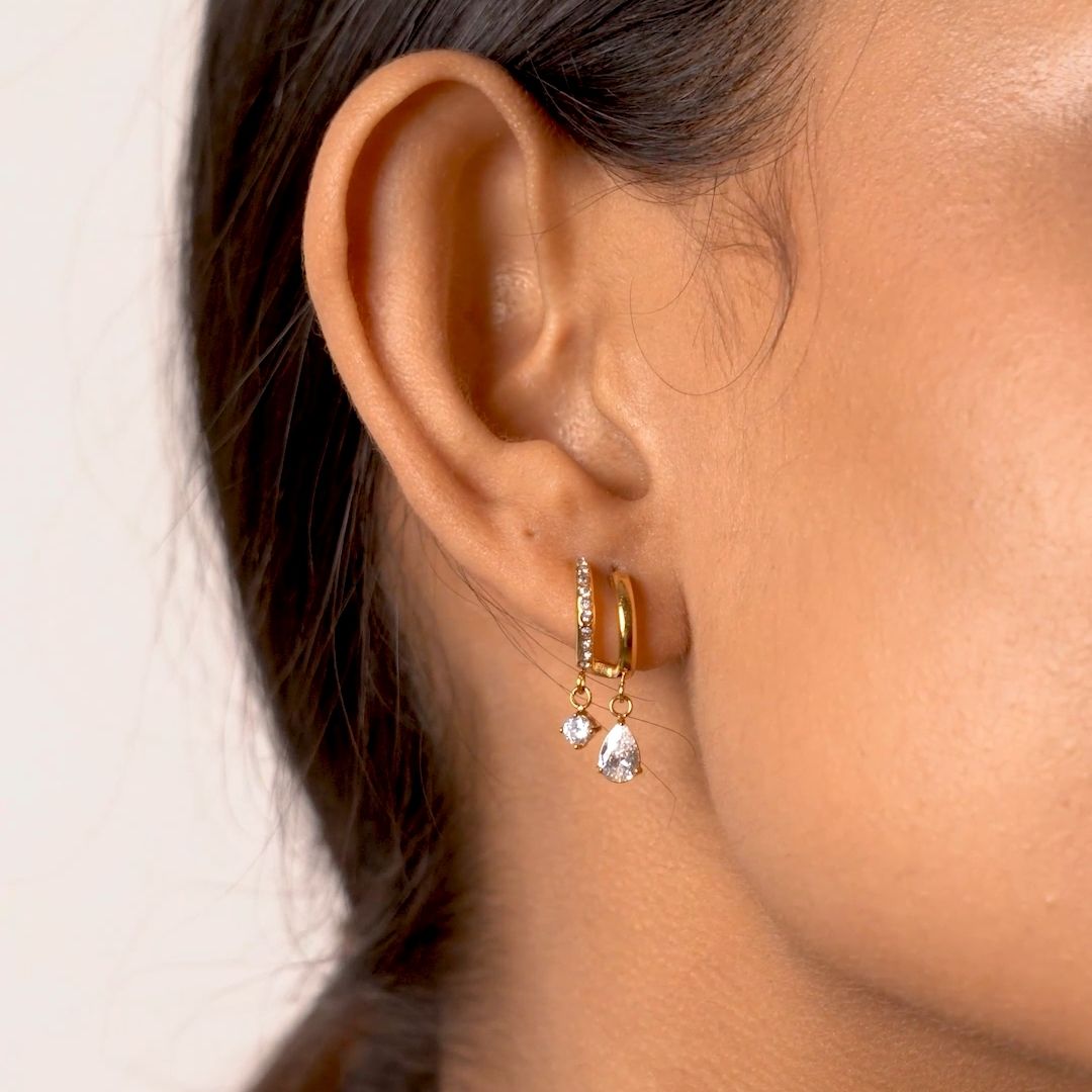 CZ Drop Hoop Earrings