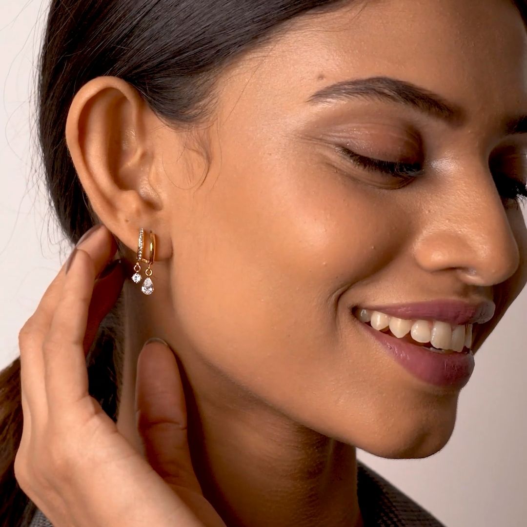CZ Drop Hoop Earrings