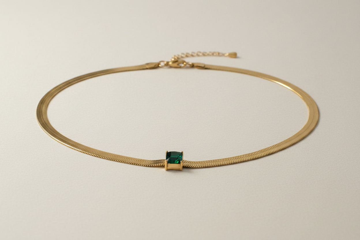 Nyra Emerald Snake Chain Necklace