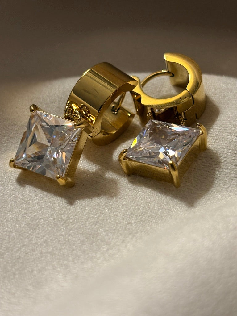 Aeris Princess Cut CZ Drop Earrings