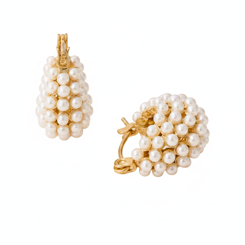 18kt Gold plated huggies with pearl clusters by NIYANSA