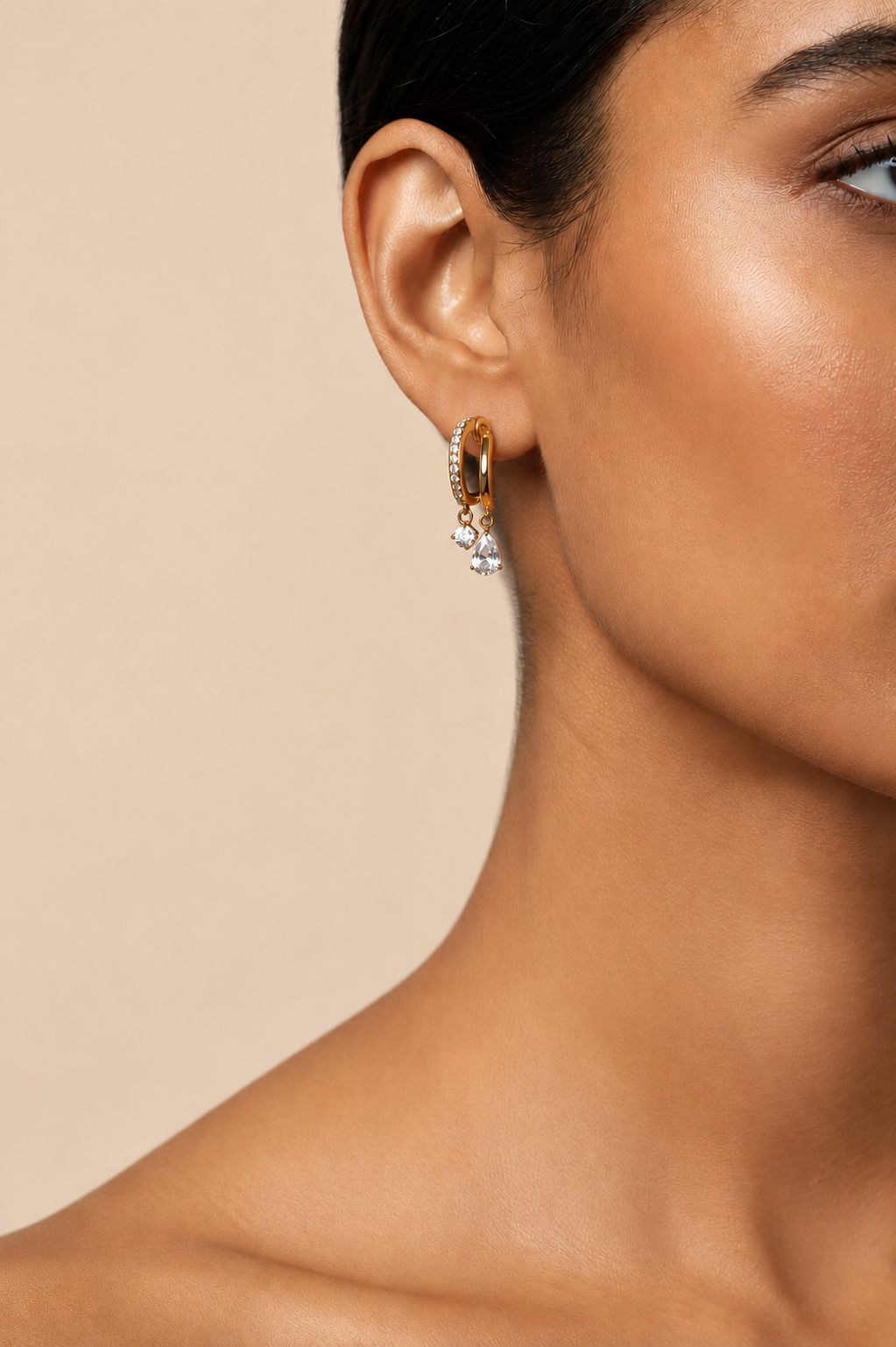 NIYANSA CZ Drop Hoop Earrings