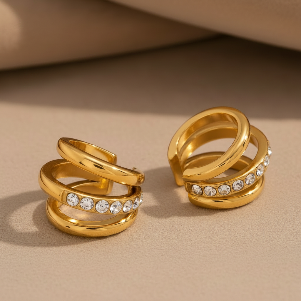 Gold platted no piercing ear cuffs with inlayed zirconia stones by NIYANSA.