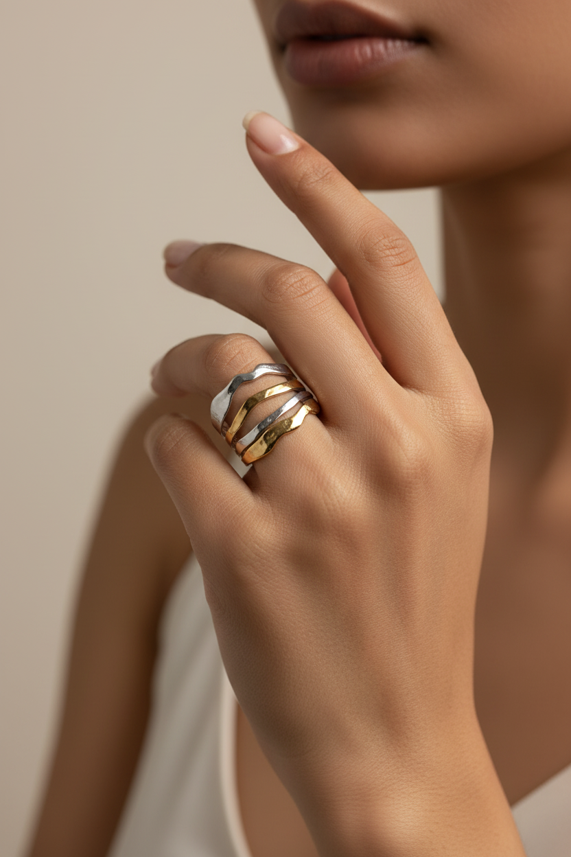 NIYANSA Dual Tone Wave Ring