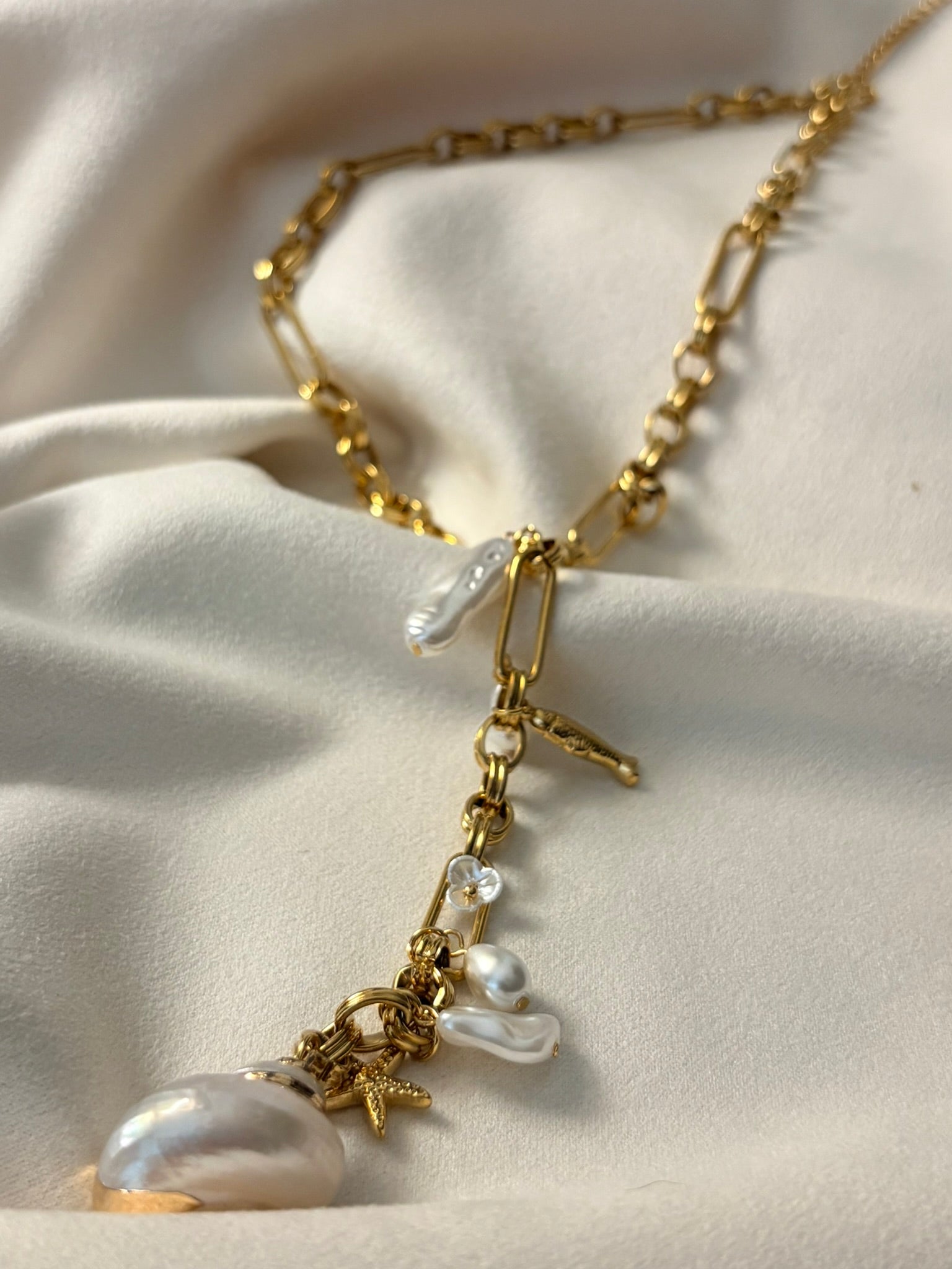 Ayla Pearl Drop Charm Necklace