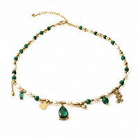 Green Stoned Pearl Charm Necklace — Necklaces by Niyansa
