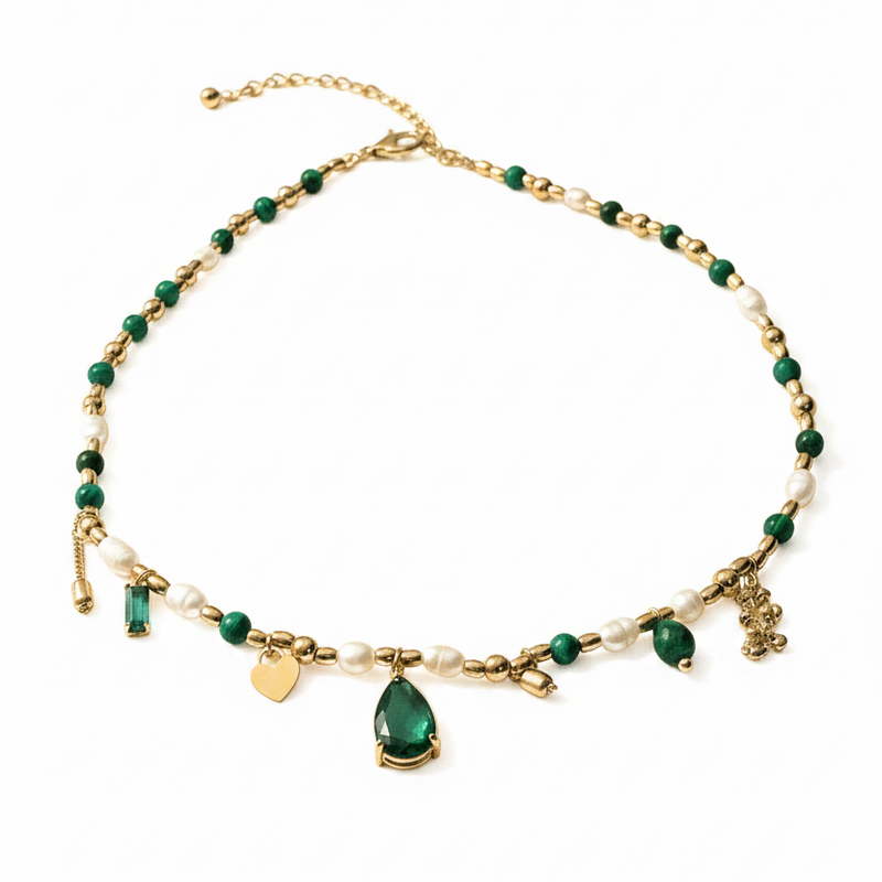 Green Stoned Pearl Charm Necklace — Necklaces by Niyansa