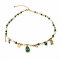 The Green Stoned Pearl Charm Necklace is designed using 18kt gold plated on 316L grade titanium steel. 