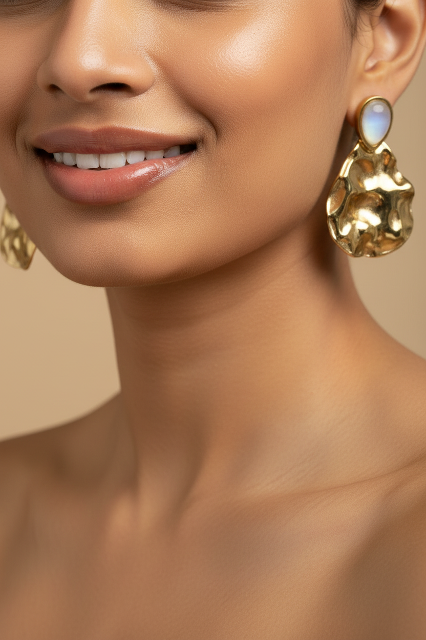 NIYANSA Sculpted Moonstone Drop Earrings
