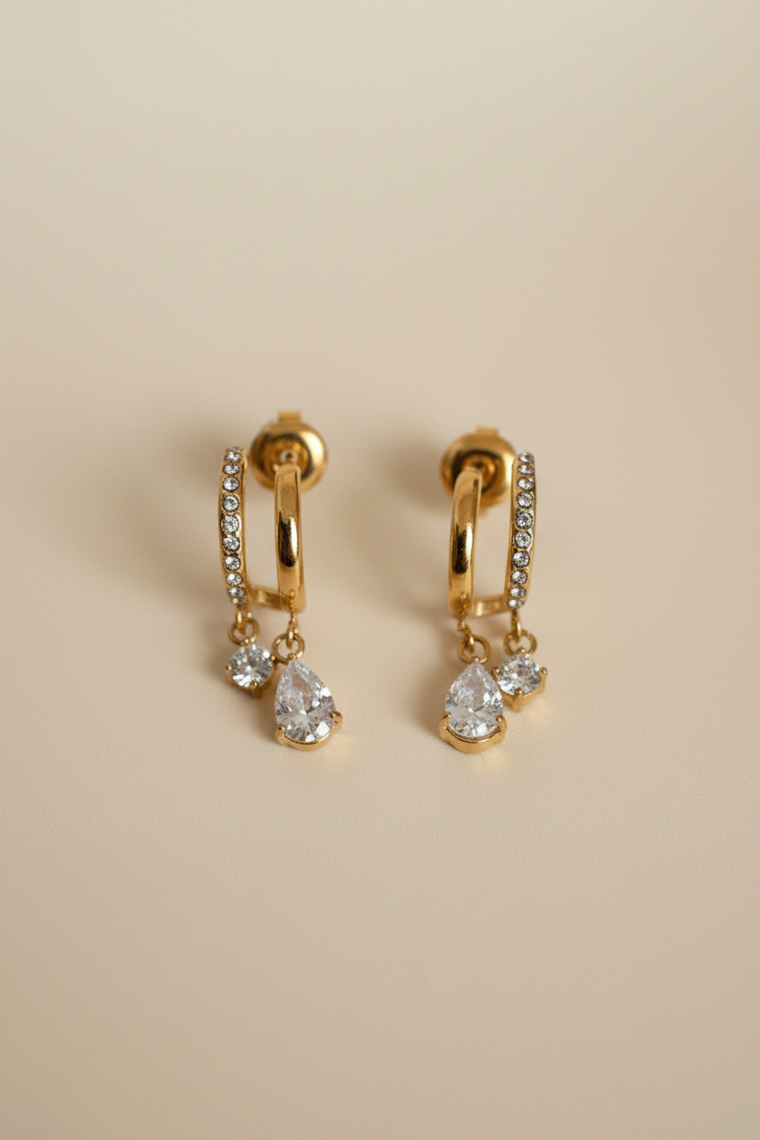 NIYANSA CZ Drop Hoop Earrings