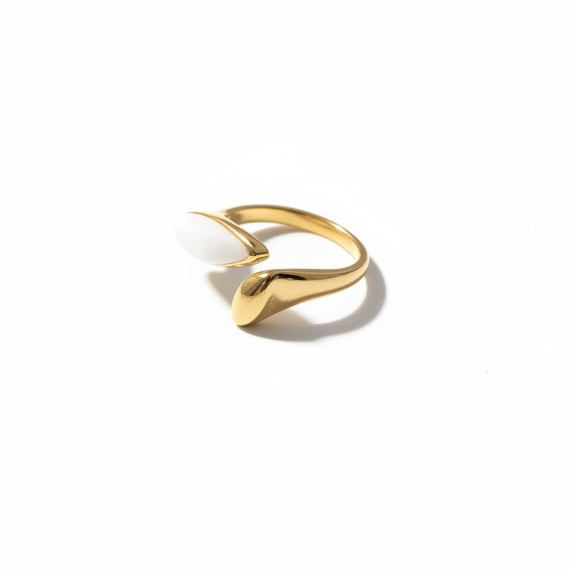 Ira Enamel Petal Ring is made with 18kt gold PVD on 316L grade titanium steel.