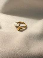 Ira Enamel Petal Ring is made with 18kt gold PVD on 316L grade titanium steel.