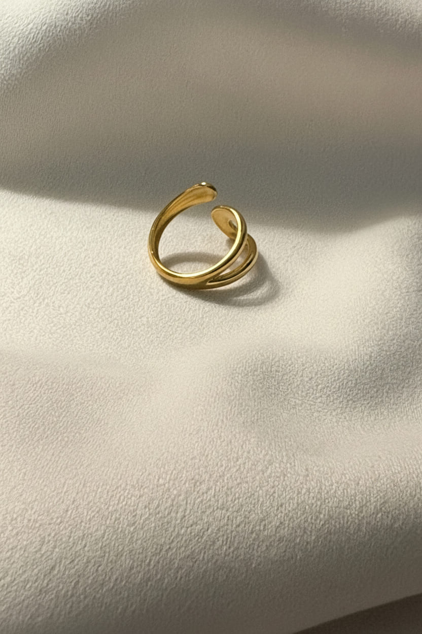 Anaya Ring is designed with 18kt gold pvd plated anti tarnish demi fine jewelry brand on 316L grade titanium steel.