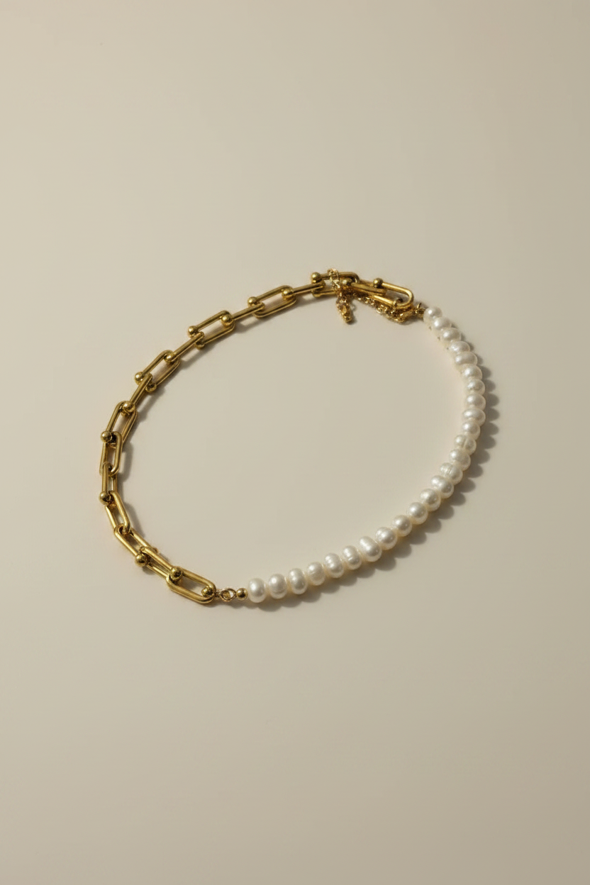 Kaia Half Pearl Link Necklace