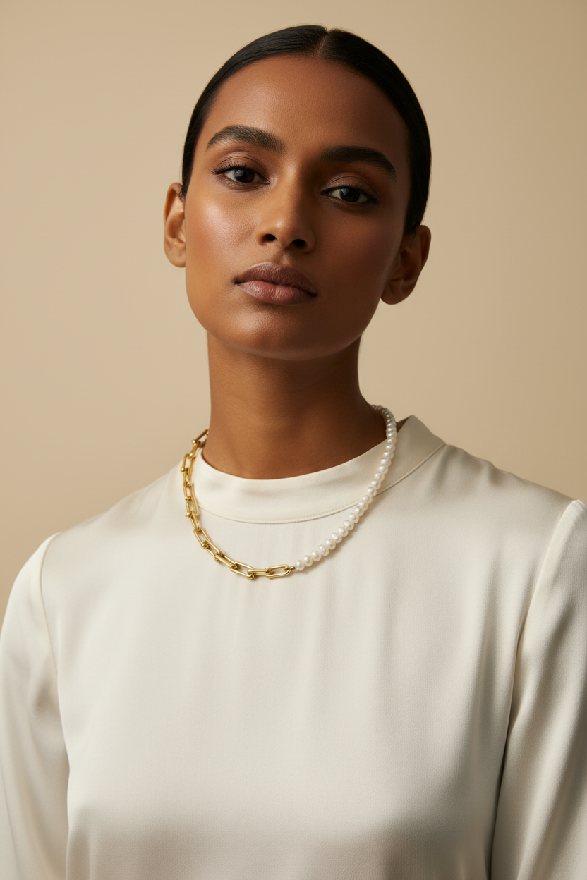 Kaia Half Pearl Link Necklace