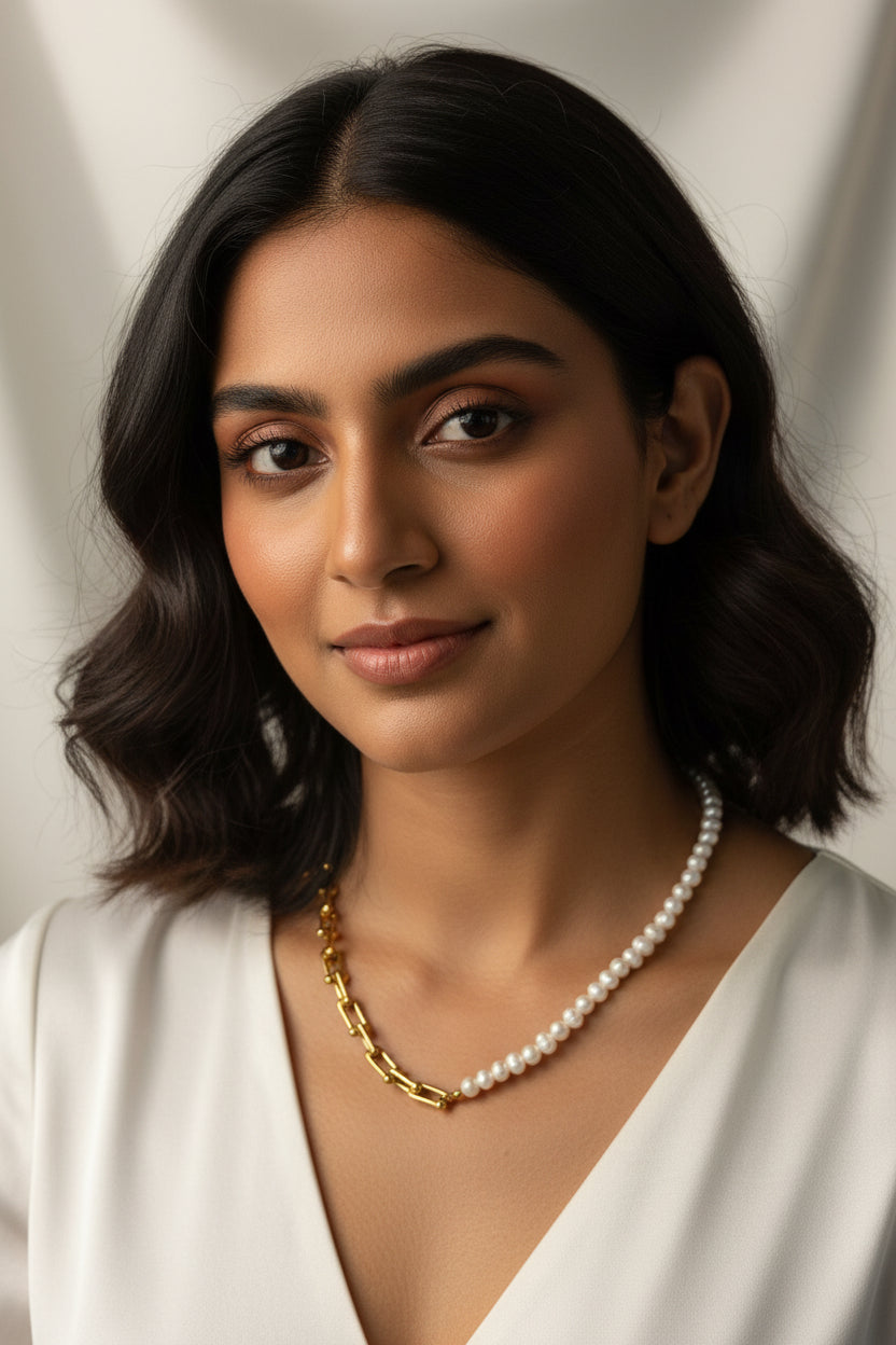 Kaia Half Pearl Link Necklace