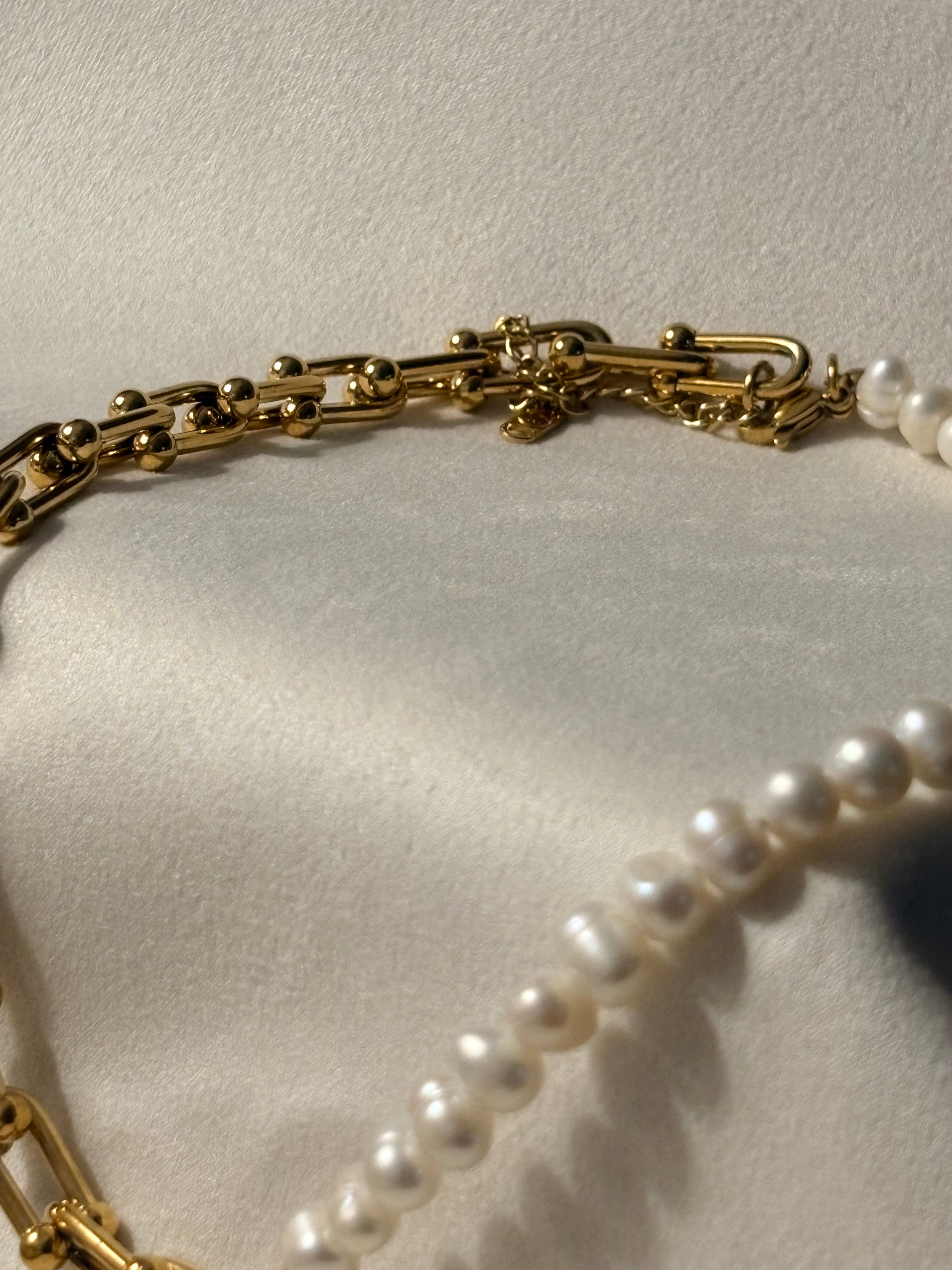Kaia Half Pearl Link Necklace