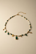 Green Stoned Pearl Charm Necklace