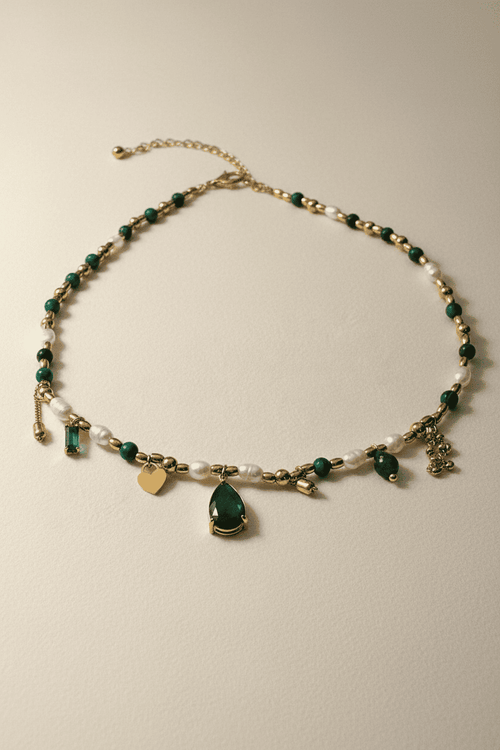 Green Stoned Pearl Charm Necklace — Niyansa Jewelry