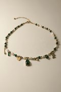 The Green Stoned Pearl Charm Necklace is designed using 18kt gold plated on 316L grade titanium steel. 