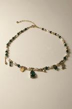 The Green Stoned Pearl Charm Necklace is designed using 18kt gold plated on 316L grade titanium steel. 