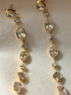 18KT gold plated crystal drop earrings with multi-shaped stones in waterproof anti tarnish finish by NIYANSA.
