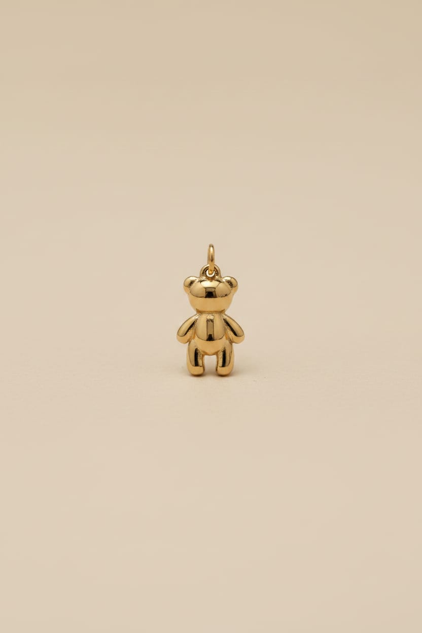 18kt PVD Coated Gold teddy bear charm on 316L Stainless Steel