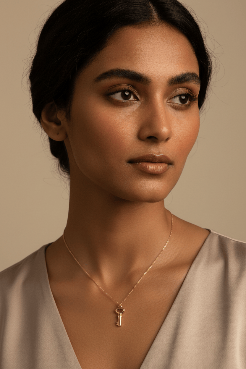 Our Key Charm crafted in 18kt gold plated on 316L grade titanium steel.