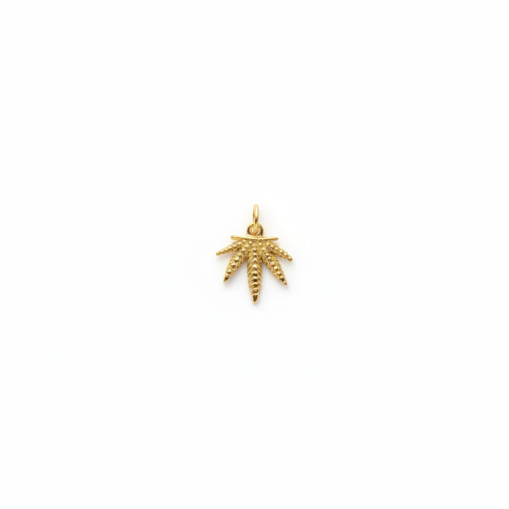 420 Leaf Pendant, crafted in 18kt gold plated on 316L grade titanium steel.