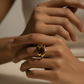 Tiger eye stone ring with 18KT PVD gold plated stainless steel band by NIYANSA.