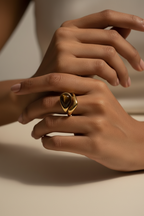 Tiger eye stone ring with 18KT PVD gold plated stainless steel band by NIYANSA.
